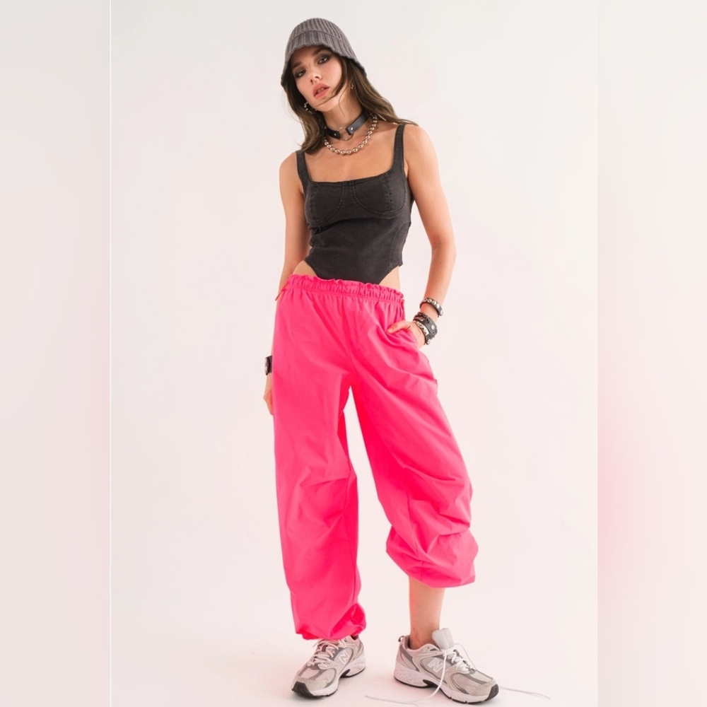 NWT NEON TECH PARACHUTE PANTS, NEON PINK, VARIOUS SIZES